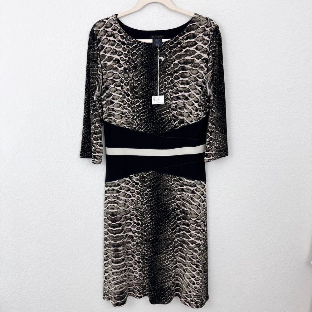 Eva Varro Womens Midi Dress Size XL Slinky Stretch Animal Print Office Black